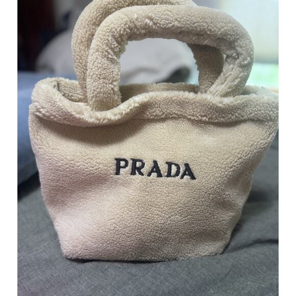Prada Faux Shearling Mini Tote Bag Beauty GWP Exclusive Teddy Logo Bag - Picture 1 of 5